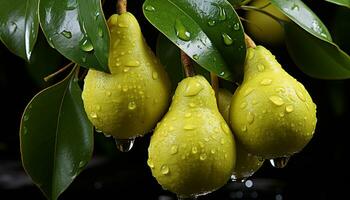 rinfrescante, biologico frutta far cadere un' bagnato, verde foglia nel natura generato di ai foto