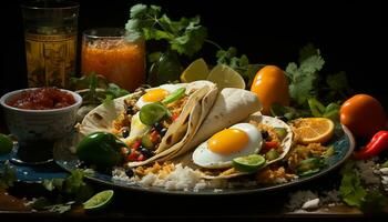 freschezza e Spezia su un' grigliato carne taco piatto, buongustaio pasto generato di ai foto