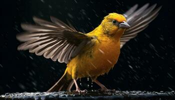 un' carino piccolo uccello perching su un' ramo nel il pioggia generato di ai foto