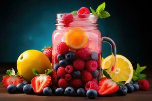 frullato nel muratore vaso e fresco frutta foto