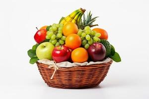 fresco frutta nel cestino isolato su bianca sfondo, salutare frutta ricco nel vitamine. generativo ai foto