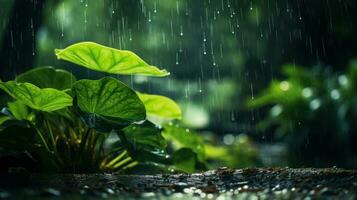 epico fotografia tiro di piovoso stagione sfondo, godendo natura pioggia e contento vita concetto. generativo ai foto