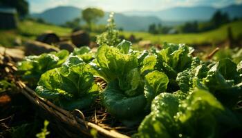 ricreazione di fresco lattughe nel un' frutteto all'aperto. illustrazione ai foto