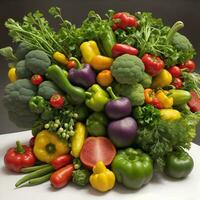 superiore Visualizza di salutare biologico cibo verde la verdura, semi e erbe aromatiche su grigio sfondo fonte di proteina per vegetariani di ai generato foto