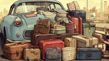 Vintage ▾ viaggiare, digitale arte illustrazione, generativo ai foto