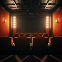 cinema posti a sedere con riflettore e vuoto schermo foto