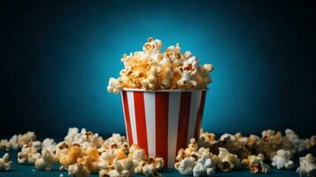 film Biglietti e Popcorn su blu sfondo foto