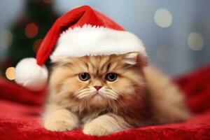 carino gatto nel Santa Claus cappello, Natale vacanza concetto. generativo ai foto