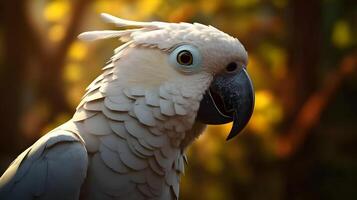 ritratto vicino su bianca cacatua natura sfondo. ai generato. foto