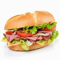 Sandwich giorno. delizioso hamburger su un isolato sfondo. veloce cibo. malsano cibo foto