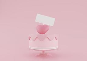 simpatica torta di compleanno rendering 3d su uno sfondo rosa pastello foto
