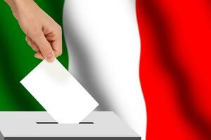 mano gocce il scrutinio elezione contro il sfondo di il Italia bandiera, concetto di stato elezioni, referendum foto