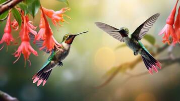 un' coppia ronzio uccello e fiore ai generativo foto
