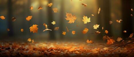 autunno sfondo con autunno le foglie caduta giù ai generativo foto