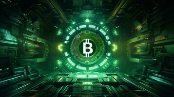 criptovaluta concetto con bitcoin verde Tech sfondo ai generativo foto