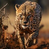 selvaggio giaguaro fissando vicino su ritratto nel Africa ai generativo foto
