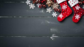 Natale ornamenti con regalo scatole , abete e copia spazio ai generativo foto