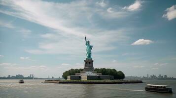 statua di libertà e il nuovo York città orizzonte, Stati Uniti d'America. ai generativo foto