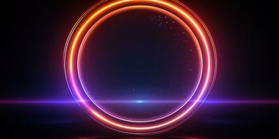 neon futuristico lampeggia cerchi su nero sfondo. creato con ai foto