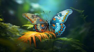colorato farfalla nel il foresta generato di ai foto