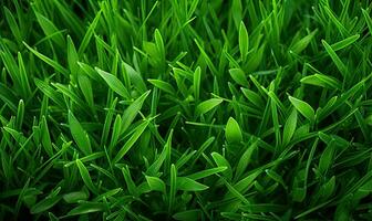 avvicinamento Visualizza di denso vivace verde erba. creato con ai foto