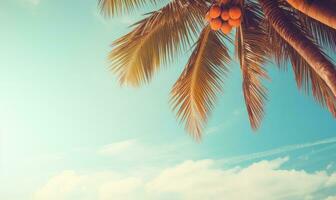 tropicale paesaggio con un' prominente palma albero sotto un' vasto blu distesa. creato con ai foto