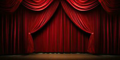 Teatro palcoscenico rosso le tende sfondo. creato con generativo ai utensili foto