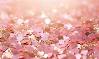 celebrativo coriandoli nel armonioso rosa e oro disperde attraverso il telaio. ai generativo foto