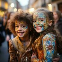 bambini partecipare nel il divertimento con viso dipingere a simpatico foto