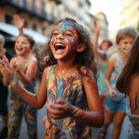 bambini partecipare nel il divertimento con viso dipingere a simpatico foto