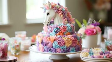 capriccioso unicorno torta con arcobaleno strati foto