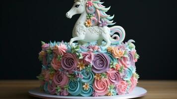 capriccioso unicorno torta con arcobaleno strati foto