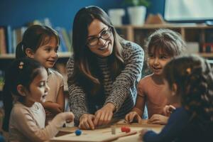 il insegnante è insegnamento bambini a scuola foto