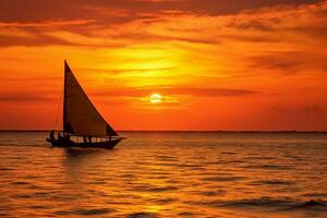 bellezza di un' d'oro tramonto su un' silenzioso spiaggia, con caldo colori riflessa nel il calma acque, ai generato foto