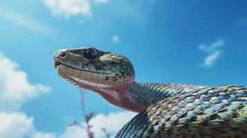 foto di un' serpente sotto blu cielo. generativo ai