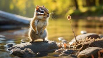 avvicinamento foto di un' scoiattolo guardare nel loro habitat. generativo ai