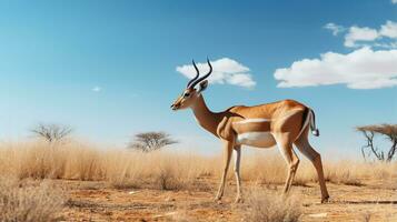 foto di un' impala sotto blu cielo. generativo ai