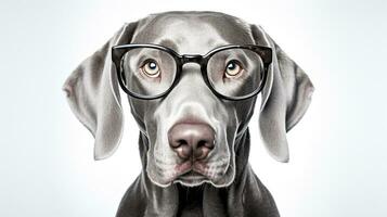 foto di un' Weimaraner cane utilizzando occhiali isolato su bianca sfondo. generativo ai