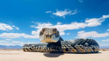 foto di un' cobra sotto blu cielo. generativo ai