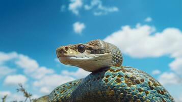 foto di un' serpente sotto blu cielo. generativo ai