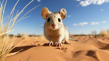 foto di un' deserto canguro ratto nel un' deserto con blu cielo. generativo ai