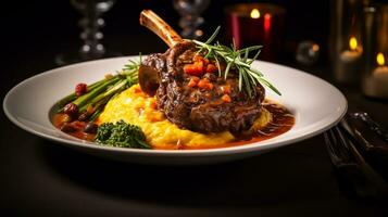 foto di agnello stinco osso Buco come un' piatto nel un' fascia alta ristorante. generativo ai