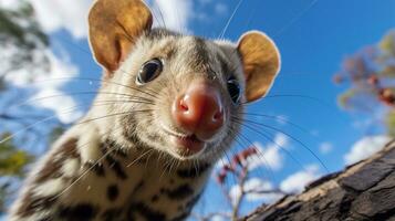 foto di un' quoll sotto blu cielo. generativo ai