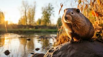 avvicinamento foto di un' tasca citello guardare nel loro habitat. generativo ai