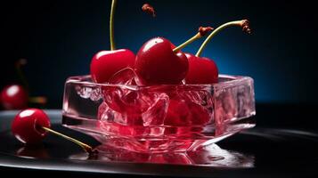 foto di ciliegia ghiaccio come un' piatto nel un' fascia alta ristorante. generativo ai