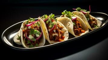 foto di tacos come un' piatto nel un' fascia alta ristorante. generativo ai