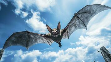 foto di un' vampiro pipistrello sotto blu cielo. generativo ai