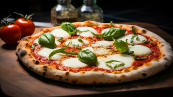 foto di margherita Pizza come un' piatto nel un' fascia alta ristorante. generativo ai