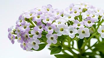 foto di bellissimo dolce alyssum fiore isolato su bianca sfondo. generativo ai