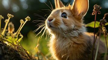 avvicinamento foto di un' coniglio guardare qualunque direzione. generativo ai